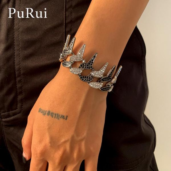 

link, chain purui bohemia butterfly chuncky link charm bracelet gold color crystal rhinestone for women jewelry, Black