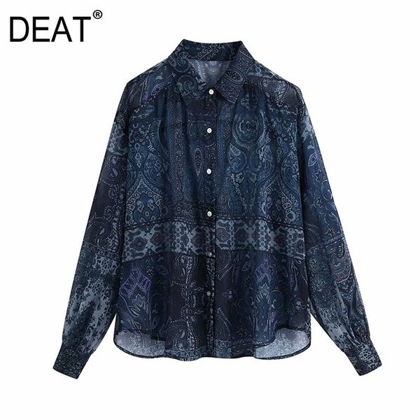 

[deat] women fashion turn-down collar printing single-breasted long sleeve temperament loose shirt spring 13c072 210527, White