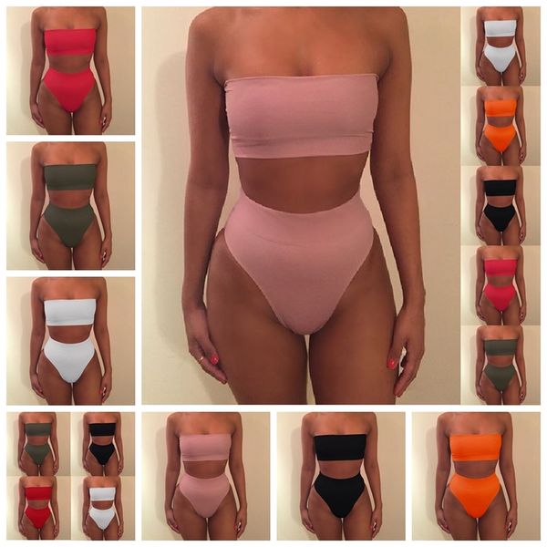 

european spring summer solid color tube wrapped chest suits swimsuit beach holiday bikini,support mixed batch