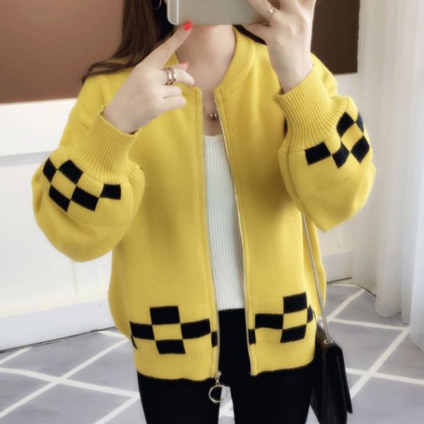 

2021 New Women's Neck-around Long Sleeves with Zper Female Shirt Autumn Korean Casual Winter Short Cardigan Style for You F6AK, White;black