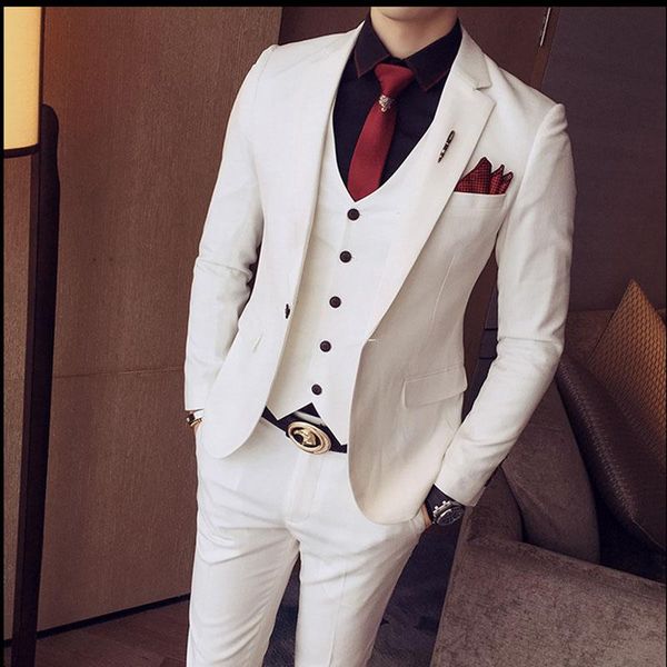 

men's suits & blazers tpsaade tuxedo jackets slim fit 3 pieces sets white stylish designer prom grey costume homme mariage smocking, White;black