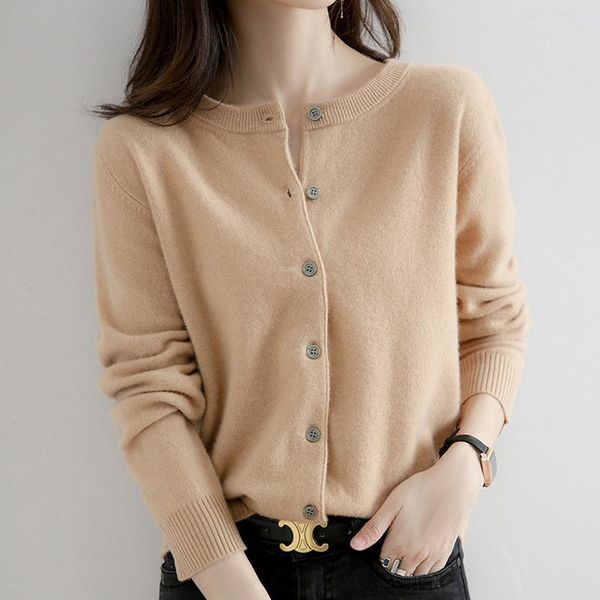 

women's knits & tees 2021 casual cardigan pocket women solid color slim long sleeve knitted elegant fashion jacket korean version sweat, White