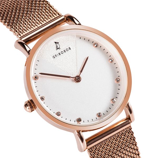 

bobobird rose gold women's wrist watches mesh stainless steel female clock ladies watch reloj mujer support dropshipping v-t01, Slivery;brown