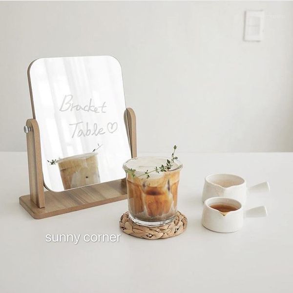 

mirrors cute cartoon a deskmirror rotatable european style simple wood dressing portable foldable makeup tool cosmetic1