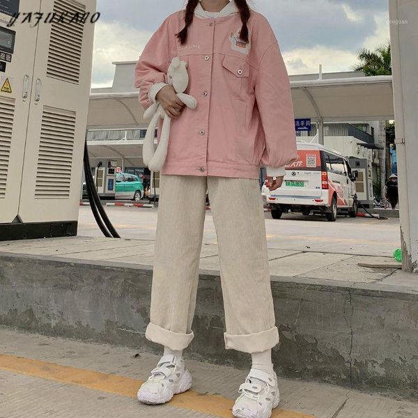 

women's pants & capris corduroy women fashion spring 2021 blue wide leg japanese high waist loose casual solid trousers, Black;white