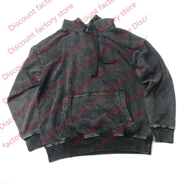 

ripped cuffs distressed hoodie garment-washed loose streetwear men hip hop streetwear, Black