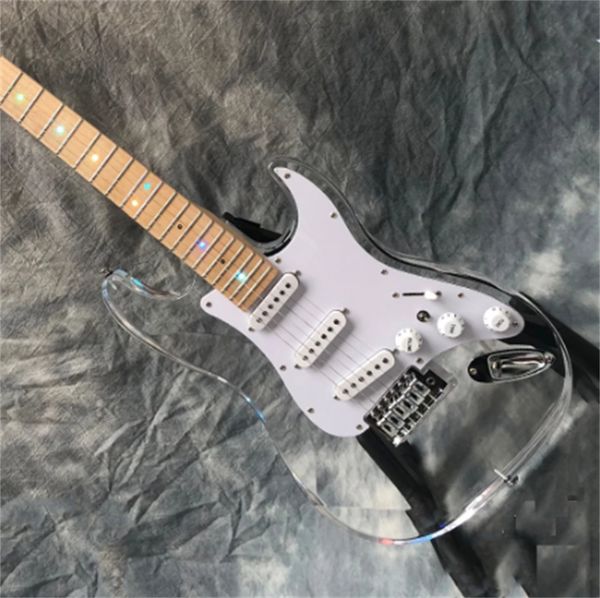 

2021 new arrival transparent plastic electric guitar,6-string ectronic instrument,with multicolor led lights, guitars guitarra