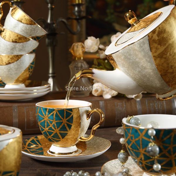 

cups & saucers luxury bone china tea cup saucer spoon set 250ml coffee gold porcelain ceramic teacup cafe espresso dropship