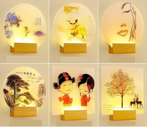 

wall lamp modern creative indoor for bedroom round square 8w bedside living room aisle warm lights with solid wood base