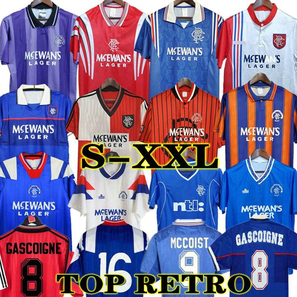 

gascoigne 1996 1997 glasgow rangers retro soccer jersey albertz shearer classic football shirts mccoist 87 90 92 94 96 97 99 01 uniforms, Black;yellow