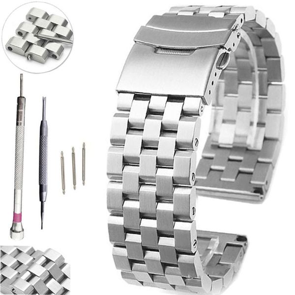 

watch bands screw connection stainless steel band strap 18/20/22/24/26mm metal replacement bracelet men women black/silver wristband, Black;brown