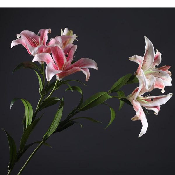 

decorative flowers & wreaths 88cm pink lily artificial 2 big 1 bud branch wedding and home decoration