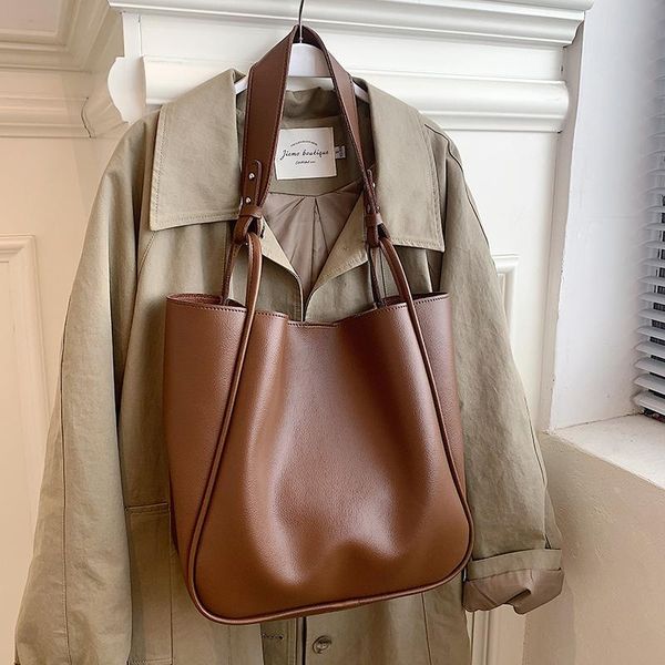 

evening bags fashion large capacity bucket handbag purses women shoulder 2021 vintage soft leather big ladies casual totes high quality