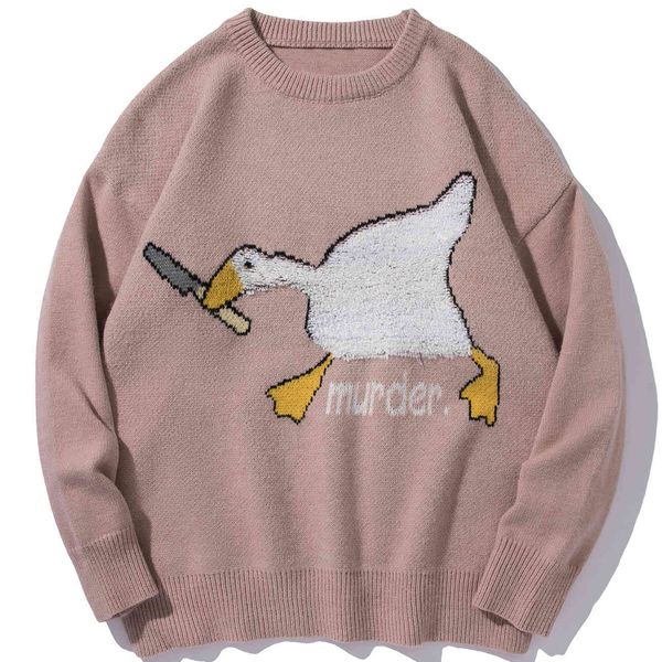 

men's sweaters lacible men streetwear goose pattern knitted autumn fashion harajuku cotton casual pullover 61pu, White;black