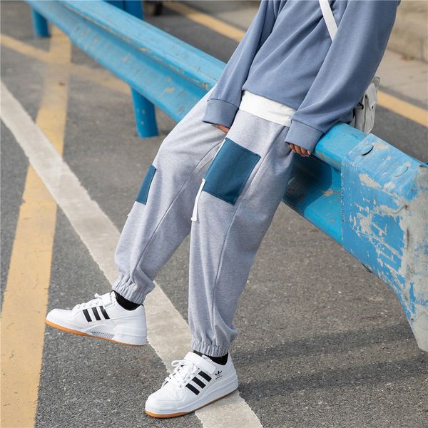 

2021 new men's patch casual hip hop style loose harem pants gray fit trousers streetwear joggers sweatpants large size m-5xl 62wj, Black