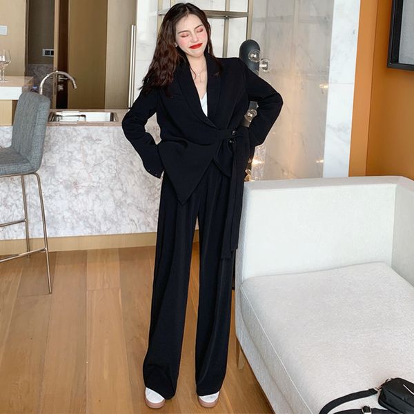 

new arrival fashion plus size sets for women autumn casual work style office lady simple trend loose suit and pant two piece set qb96, White