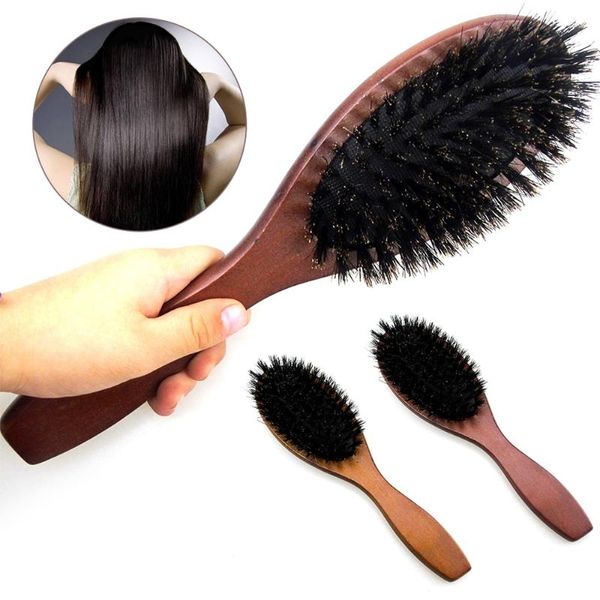 

hair brushes natural boar bristle hairbrush massage comb anti-static scalp paddle brush beech wooden handle styling tool, Silver