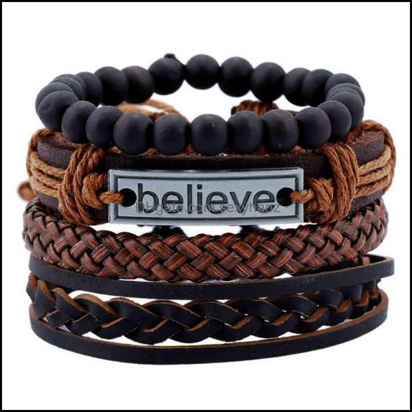 

charm bracelets jewelry bracelet leather believe suit mens hand rope woven diy combination drop delivery 2021 43ogn, Golden;silver