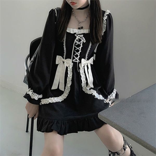 Japanisches Lolita Gothic Kleid Mädchen Patchwork Vintage Designer Mini Japan Stil Kawaii Kleidung Herbst für Frauen 210623