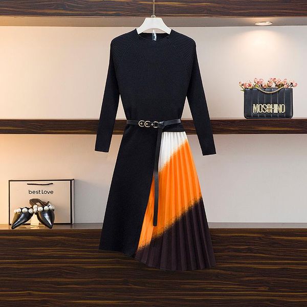 

plus size dresses ehqaxin 2021 spring summer women's black dress knitted long-sleeved round neck shirt l-4xl