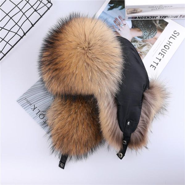

berets 100% real fur hat for women natural silver russian ushanka hats winter thick warm ears fashion men's bomber cap, Blue;gray