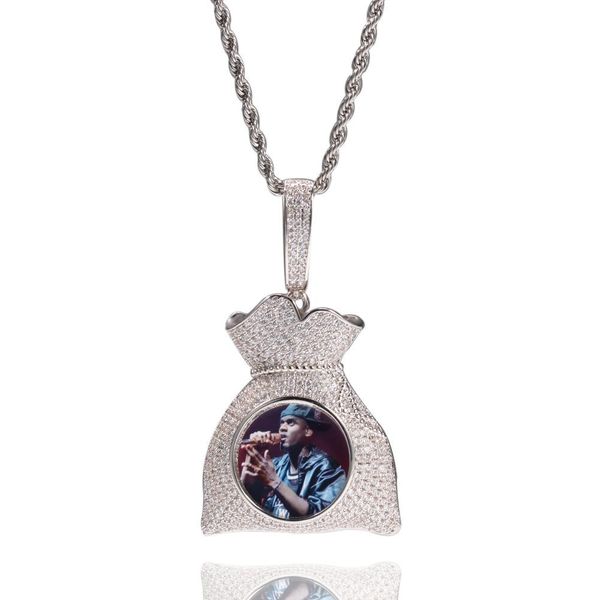 

custom ps necklace fashion gold plated purse memory iced out pendant mens hip hop necklaces jewelry, Silver