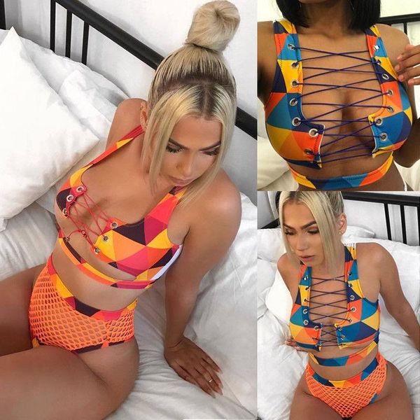 

women's swimwear hirigin women bikini set bandage high waist push up padded bra mesh bottom bathing suit summer beach, White;black