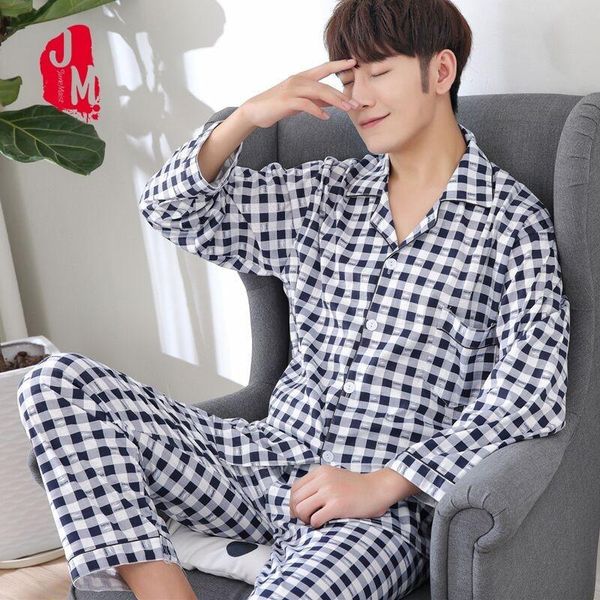 

autumn men pajama sets long sleeve plaid cardigan cotton pajamas casual sleepwear pyjamas plus size xxxl winter male pajama suit, Black;brown