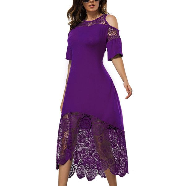 

2021 new bohemian off the shoulder lace patchwork elegant hollow out irregular midi sun club party ghfu, Black;gray