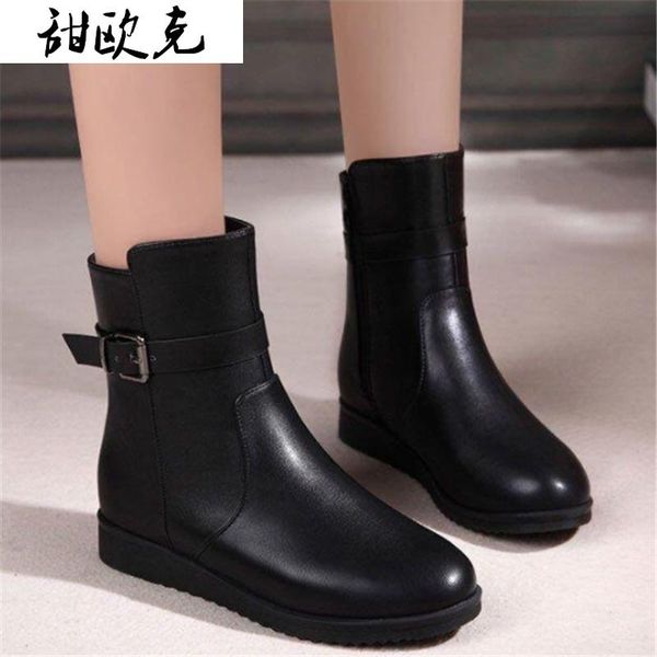 

boots 2021 women ankle fashion shoes warm pu leather platform retro zipper for botas mujer, Black