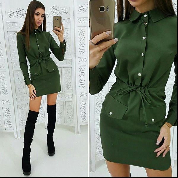 

women vintage front button sashes party dress long sleeve turn down collar solid sheath elegant dress 2021 autumn fashion dress, Black;gray