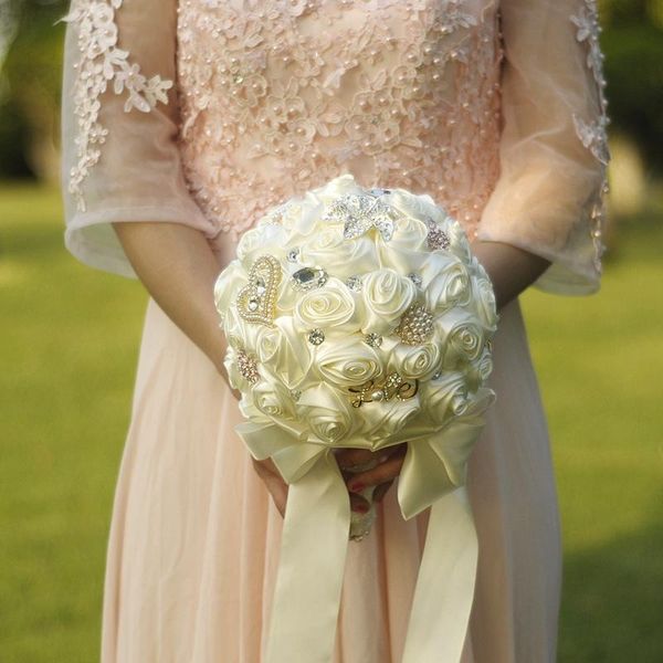 

elegant artificial ribbon rose wedding flower bouquet bridal bridesmaid wedding hand bouquets supplies