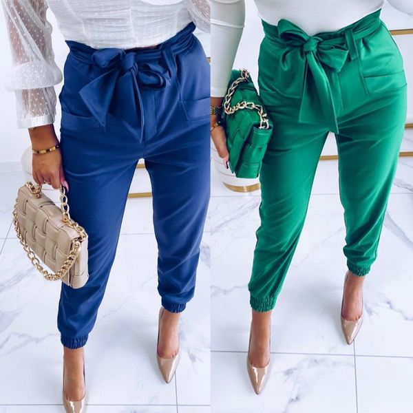 

women's pants & capris high waist with belt classic pockets office lady ankle-length trousers female 2021 winter fashion harem, Black;white