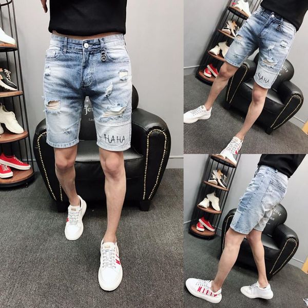 

men's jeans wholesale 2021 denim shorts trend casual pants social spirit guy beggar ripped teenagers short, Blue
