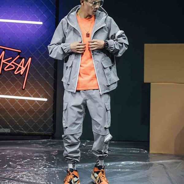 

men's tracksuits mens tracksuit outdoor loose sportswear fashion casual streetwear sweatsuit jackets with pants male set track sui, Gray