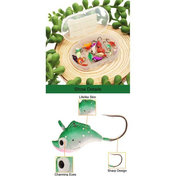 

gobygo 18pcs/set 18mm/16mm/14mm ice fishing lure mini ice jig with box dolphin shape fishing metal bait hard sharp l jllmoi