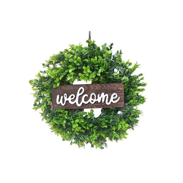 

decorative flowers & wreaths simulation wreath welcome door decoration green wooden sign pendant garland artificial flower home decoration#y