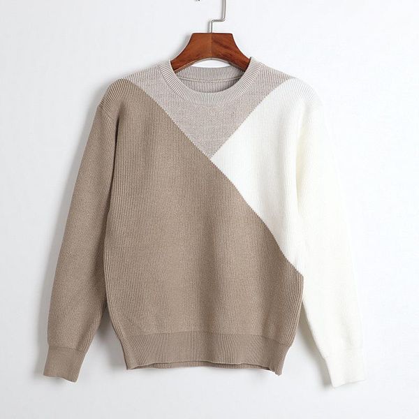 

color block spliced sweater 2021 spring fashion women sweaters and pullovers o-neck jumper knit, White;black