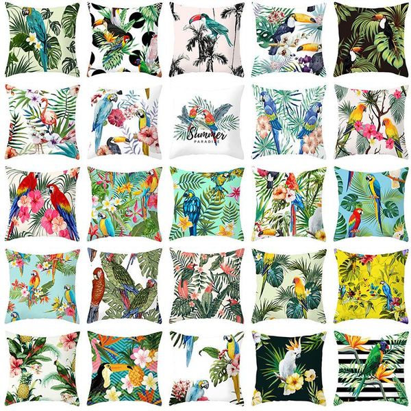 

cushion/decorative pillow parrot toucan floral pillowcase tropical flowers plants print cushions case polyester livingroom decorative throw