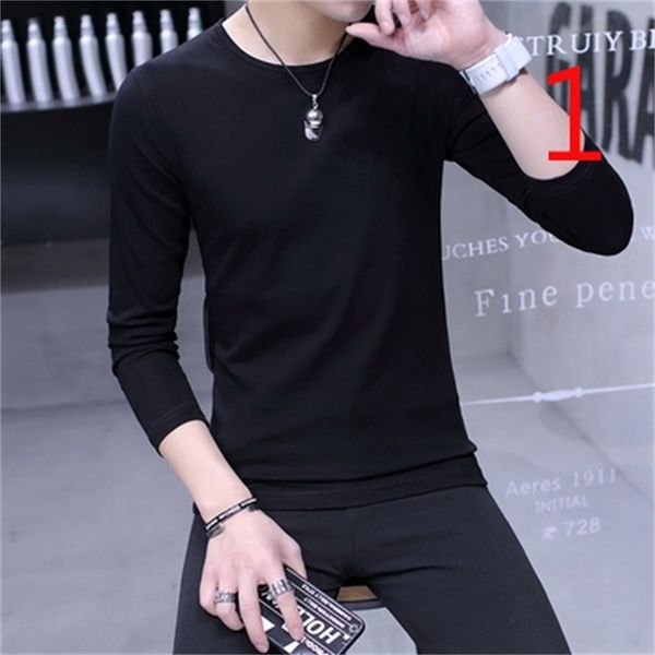 

2021 autumn new long-sleeved t-shirt male slim korean version the trend of cotton sjtd, White;black