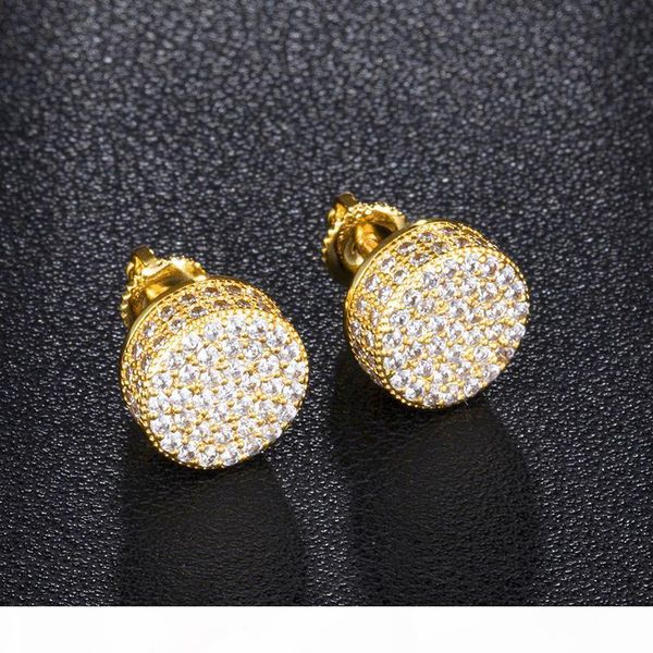 

D&Z Men's Hip Hop Iced Out Micro Paved CZ Round Stud Earrings For Male Party Jewelry Brincos, Golden;silver