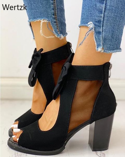 

sandals fashion 2021 summer mesh peep toe heels single shoes lace pumps woman high heel women platform b376, Black
