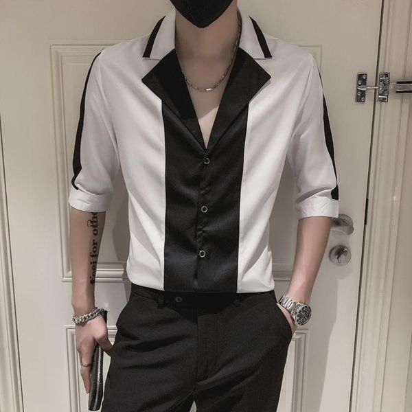 

british style slim fit casual dress shirt streetwear social camisa masculina 2021 summer men's shirt, White;black