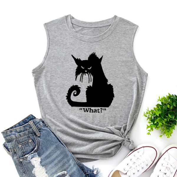 

women's tanks & camis what black cat funny tank women vest summer shirt sleeveless t-shirts casual tee shirts clothe, White