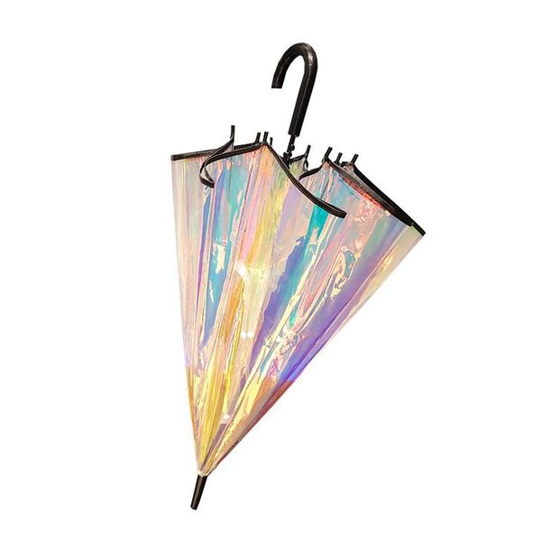 

umbrellas colorful rainbow umbrella transparent color changing long handle rain women's big parapluie girl gift sy191
