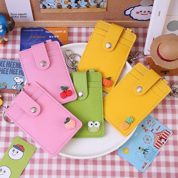 

card holders pu hasp women keychain cards case cover cute cactus bus id name organizer bag for students girls gift, Brown;gray
