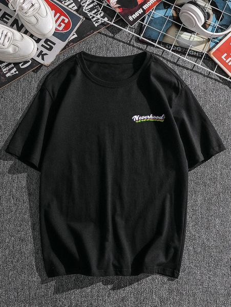 

men slogan graphic drop shoulder tee f236#, White;black