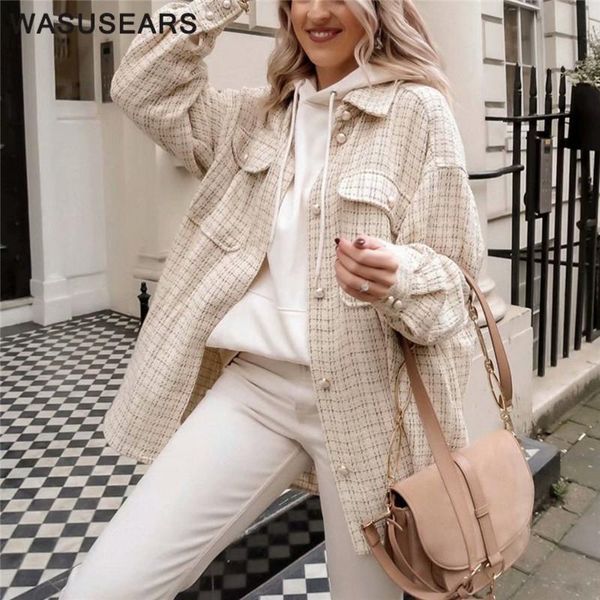 

pearl button cardigan long sleeve plaid jacket women elegant with pockets fall jacket for women 2021 autumn winter coats casual, Black;brown