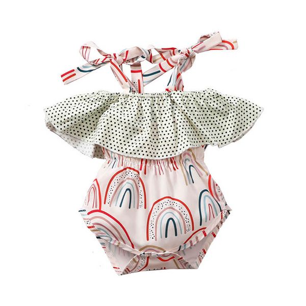 

baby rompers girls one piece clothing infant clothes dress cotton summer dot lace cartoon rainbow print jumpsuit bodysuits onesies b7192, Blue