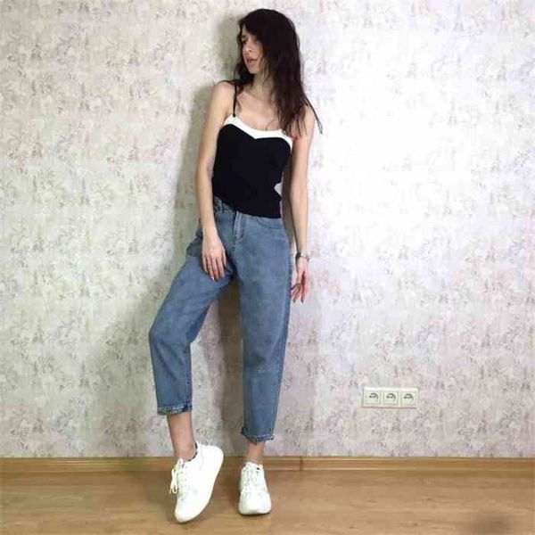 

guuzyuviz casual woman high waist loose denim harem pants mujer plus size chic jeans for women combinaison pantalon femme, Blue